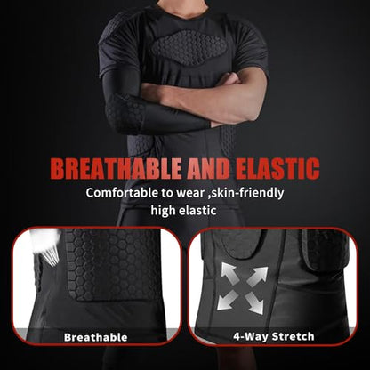 Mens Padded Compression Shirt Football Rib Protectors 6-Football Pads Chest Protector Padded Shirt Protective Gear for Football Baseball Basketball - size: X-Large, style: Black