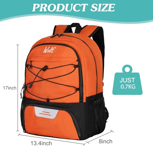 WOLT Soccer Backpack Soccer Bag with Ball Holder & Shoes Compartment, Sport Equipment Bags For Football, Basketball, Volleyball, Gym - color: Orange