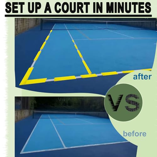 Pickleball Court Marking kit, 24 Pcs Court Line Marker Strips, Yellow Boundary Markers, Portable Temporary Court Lines for Pickleball Tennis Basketball Volleyball Indoor & Outdoor Training