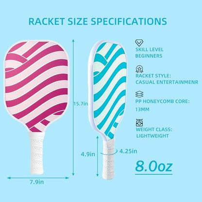 Pickleball Paddles Set of 4 Fiberglass Pickleball Racket, 4 Outdoor/Indoor Balls|Pair of Grip Tapes|1 Portable Carry Bag Set Gift for Men Women Beginners