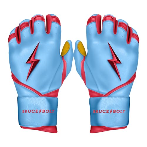 BRUCE BOLT Signature Series Long Cuff Batting Gloves - Pro-Athlete Collection - Adult & Youth Sizes - color: Bader/Baby Blue, size: Small