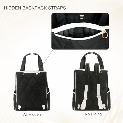 2-in-1 Tennis Tote Bag & Tennis Racket Backpack – Extra-Large Quilted Pickleball Racquet Bags, Water-Resistant & Lightweight for Men & Women - color: Black