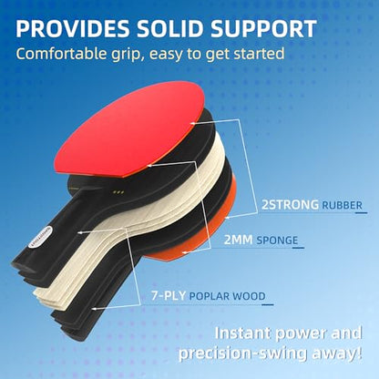 Sportout Ping Pong Paddles Sets-Portable Table Tennis Paddle with Balls, Storage Case Premium Table Tennis Racket for Indoor & Outdoor Games