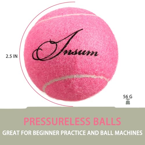 INSUM Bulk Tennis Balls for Beginner – 12 Pack High Elasticity Practice Tennis Balls with Mesh Bag, Suit for Pet Dog Training, Fetching - color: Pink