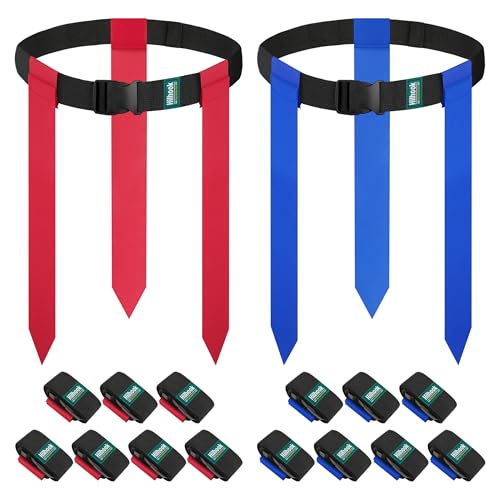 Flag Football Belts, 14 Player Flag Football Set with 42 Flags for Kids Youth and Adults Training Equipment - color: Red and Blue