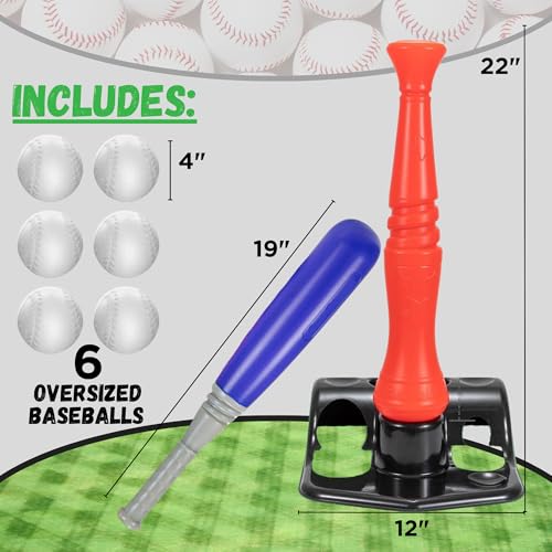 JOEY'Z Tball Set - T Ball Sets for Kids 3-5 & Toddler Baseball (Includes: Kids Baseball Tee, Oversized Bat & 6 Oversized Balls) Toddler Sports Toys Tball Set