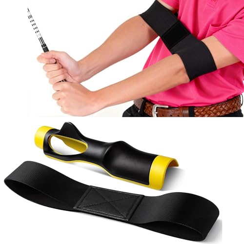 Enhon Golf Grip Trainer & Connection Band, Club Grip Trainer Aid Attachment and Swing Correcting Arm Band Kit for Right Handed Men Women Golfer Beginner Fix and Elbow Position