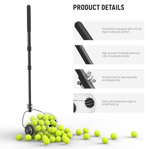 NEEWER Tennis Ball Pickleball Collector Roller, No Bending Over Quick Rolling Picker for Up to 40 Tennis Balls - style: TB01S w/Bag
