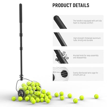 NEEWER Tennis Ball Pickleball Collector Roller, No Bending Over Quick Rolling Picker for Up to 40 Tennis Balls - style: TB01S w/Bag