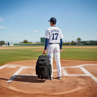 Rolling Baseball Bag with Wheels, Softball Catchers Gear Bags for 4 Bats, Portable Baseball Catcher Bag with Shoe Compartment, Holds All Softball Baseball Equipment - color: Black