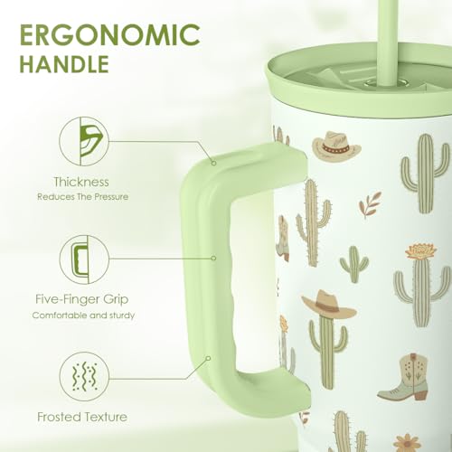 SANDJEST Cactus 40oz Tumbler with Handle and Straw, Insulated Stainless Steel Travel Coffee Mug for Women Girls, Gift Idea for Birthday Christmas Mothers Day - color: Cactus