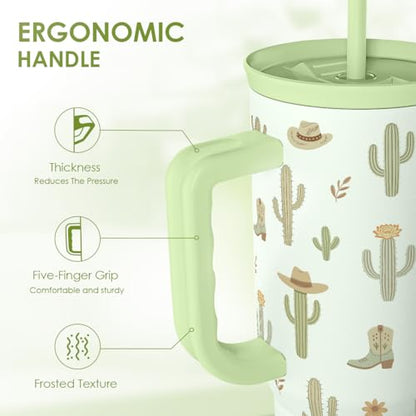 SANDJEST Cactus 40oz Tumbler with Handle and Straw, Insulated Stainless Steel Travel Coffee Mug for Women Girls, Gift Idea for Birthday Christmas Mothers Day - color: Cactus