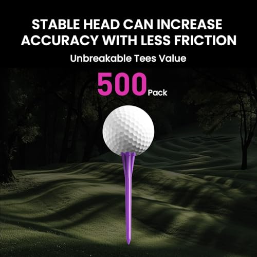 FINGER TEN Golf Tees Plastic Unbreakable Easy to Find Bulk Value 200/500/1000 Count, 2 3/4 3 1/4 Inch Tee Driving Range Reduce Friction, Green Red White USA Flag Practice - color: Purple, size: 500 Count (3 1/4 Inch)