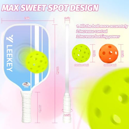 LEEKEY Pickleball Paddles Set of 2 - USAPA Approved Fiberglass Pickleball Racket, Racquet Made of Polypropylene Honeycomb Core,Lightweight Design Pickleball Paddles for Men Women Beginners