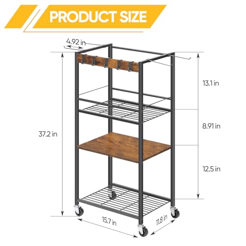 Home Gym Storage Rack, Heavy Duty Yoga Mat Holder Workout Equipment Storage Organizer Weight Rack with Hooks & Wheels for Dumbbells Kettlebells Dumbbell Yoga Block Foam Rollers Yoga Strap Resistance Bands, Fitness Exercise Equipment