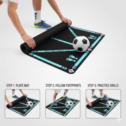 Football Footstep Training Mat – Soccer Agility Mat Non-Slip Silent Indoor & Outdoor Footwork Equipment for Speed Coordination & Ball Control