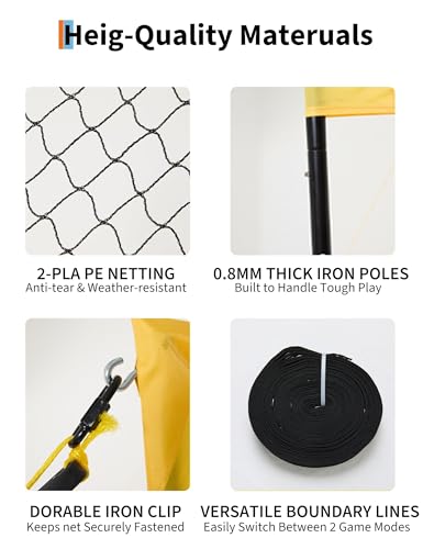 14FT Portable 4 Square Volleyball Game Set – Adjustable Height Net, Durable Frame & Full Accessories for Backyard/Beach/Lawn, Family Volleyball Equipment, Yellow