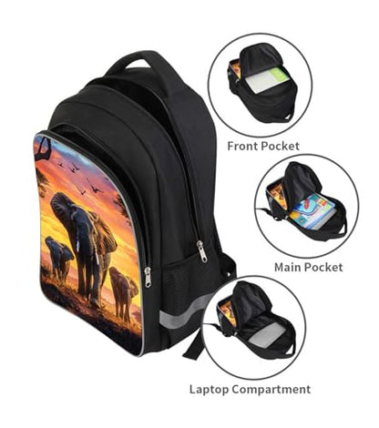 Kids School Backpack for Boys Girls, Children Teens Back Pack for Elementary Primary, Polyester Bookbag, Large Capacity Elephant School Bag, Top Handle, Idea for Unisex-child Age 6+ - color: H03-elephant Family