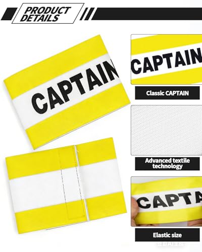 4 Pcs Captain Arm Bands for Soccer, Yellow Adjustable Soccer Captain Armband, Arm Bands Football for Adults and Youth, Suitable for Rugby, Basketball, Volleyball Teams
