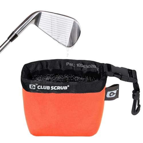 Club Scrub Golf Club and Golf Ball Cleaning Bag, Waterproof Clean Face Technology Liner, Detachable Clip, Machine Washable, Cleans Club Grooves, Dry Exterior (Neoprene or Microfiber Option Available) - color: Orange, style: Neoprene