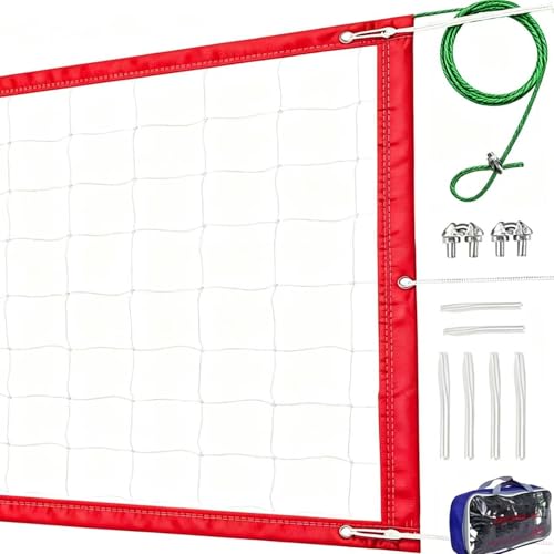 Professional Volleyball Net Outdoor Heavy Duty, All Weather Enhanced, 32x3FT Regulation Official Size, 46FT Aircraft Steel Cable, Portable Replacement Net for Backyard Beach Pool Indoor - color: Red