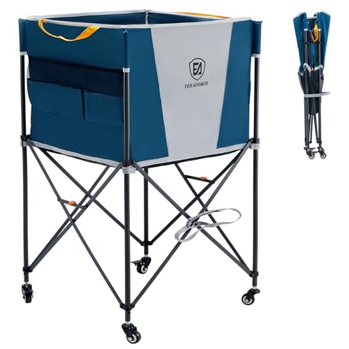 EVER ADVANCED Rolling Ball Storage Cart Lockable Wheels, 33x22.8in/45x25in Collapsible Garage Sports Equipment Organizer for Volleyball Basketball Tennis Toy Storage Multi-Sport Family Gym - color: Blue, size: For 30 Volleyballs