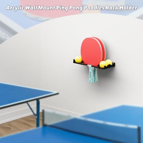 Cosmos Table Tennis Paddle Holder Ping Pong Paddle Wall Mount Shelf Rack Ping Pong Racket Display Stand Holding 2 Pcs Paddles and 4 Balls for Storing in Recreation Room Game Court - color: Solid Black