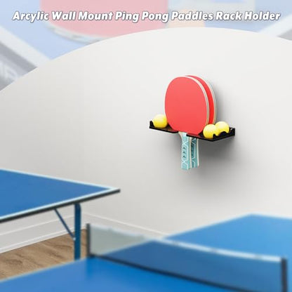 Cosmos Table Tennis Paddle Holder Ping Pong Paddle Wall Mount Shelf Rack Ping Pong Racket Display Stand Holding 2 Pcs Paddles and 4 Balls for Storing in Recreation Room Game Court - color: Solid Black