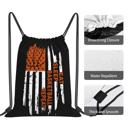 Eat Sleep Basketball Repeat Unisex Drawstring Backpack Bag Sport Gym Travel Swim Sackpack - color: Eat Sleep Basketball Repeat1