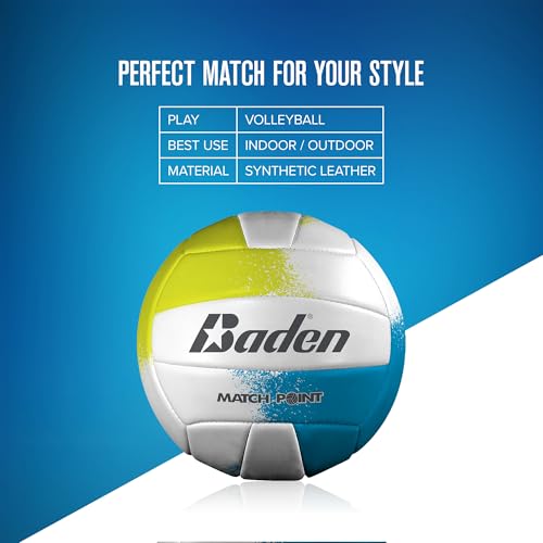 Baden | Match Point | Cushioned Synthetic Leather | Outdoor Recreation Backyard Volleyball + College Camp Ball | Official Size 5 - color: Neon Yellow/Blue/White
