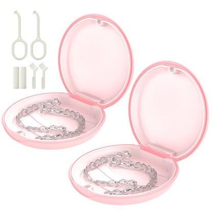 2 Pack Retainer Case, Compatible with Invisalign, Slim Aligner Case with Removal Tool, Aligner Seaters & Brush, Pocket Size Secure Magnetic Closure for Travel - Pink & Clear Silicone - color: 2 Pack - Pink