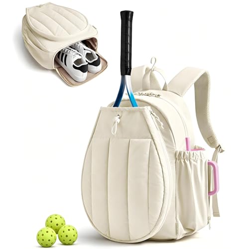 Pickleball Backpack, Large Sports Bag with Shoe Compartment, for Men and Women - color: Beige
