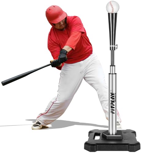 Baseball Softball Batting Tee – 25” to 43”Height Adjustable Hitting Tee with Heavy Metal Base, Durable Aluminum Stem & Rubber Top – Portable Baseball Tee for Batting Practice, Softball Tee Training