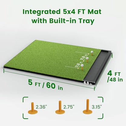 Golf Hitting Mat with Ball Tray, 5x4 / 6x4 ft, 26mm / 31mm Thick, Pro & Elite Turf with Swing Path Line, Premium Golf Practice Mat for Indoor & Outdoor Swing, Chipping, Training - style: 5×4 ft PRO Turf – 26mm