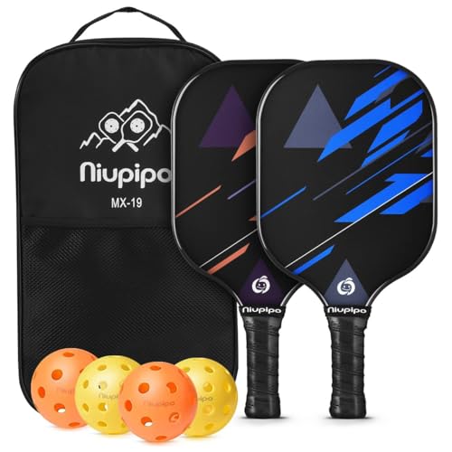 niupipo Pickleball Paddles Set of 2 or 4, USAPA Approved Fiberglass Pickleball Paddle Set with Balls and Bag, Polypropylene Honeycomb Core, Lightweight Pickleball Paddles for Beginners Men Women - color: Blue and Orange