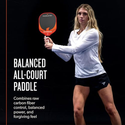 Paddletek Phoenix Talon – 14mm Pickleball Paddle – Raw Carbon Fiber Face – Balanced Control & Spin – Polypropylene Honeycomb Core – USAPA Approved Pickle Ball Paddle – 5.25 Inch Handle - color: Wildfire