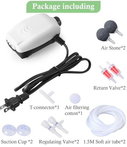 2W Nano Whisper Aquarium Air Pump, 57GPH Adjustable Dual Outlet Fish Tank Oxygen Pump, Aquarium Aerator for 1-50 Gallon Fish Tanks - style: 2W-57GPH