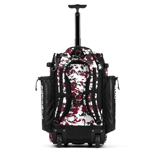 Boombah Catchers Superpack Hybrid Rolling Digital Camo Bat Bag - Multiple Colors - Wheeled & Backpack Version - color: Black/Cardinal