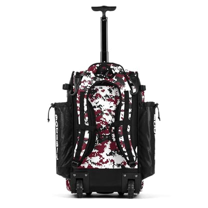 Boombah Catchers Superpack Hybrid Rolling Digital Camo Bat Bag - Multiple Colors - Wheeled & Backpack Version - color: Black/Cardinal