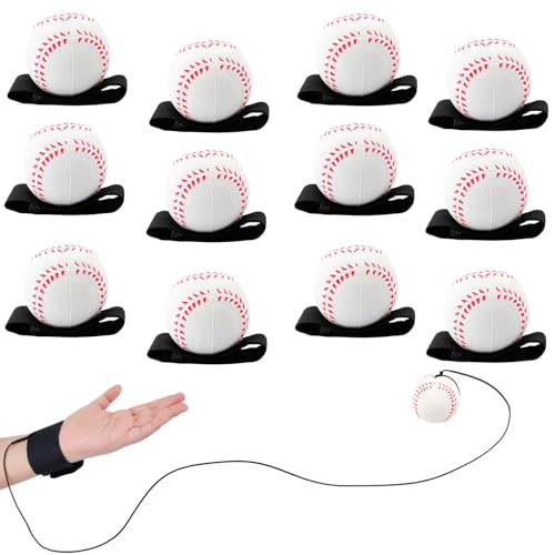 SAYAYA 6/12/24 PCS Wrist Return Ball on a String 2.36 Rebound Return Sport Balls with Elastic Strap Baseball Soccer Tennis Practice Party Favors, Wrist Exercise and Fun Play for Kids & Adults - size: 12 Pcs, style: Baseball