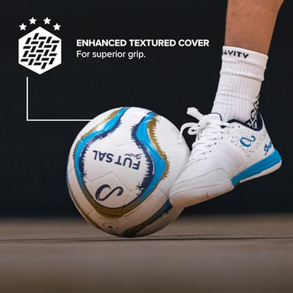 Senda Vitoria Premium Match Futsal Ball, Fair Trade Certified - color: Gold/Light Blue, size: Size 4