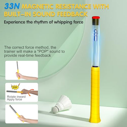 Badminton Power Trainer with Magnetic Resistance, MOOJAY 33N Swing Trainer, Sound Feedback for Correct Technique PP Handle, for Training, Fitness, and Professional Use