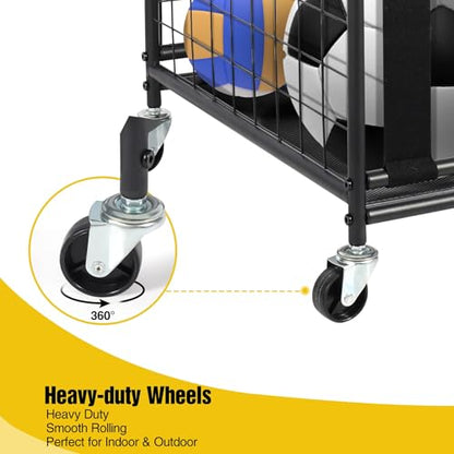 RedSwing Ball Storage Bin Rolling Sports Ball Cart, Metal Garage Sports Equipment Organizer with Elastic Straps,Volleyball Softball Basketball Cage Storage Rack for Garage Playgroup Gym School