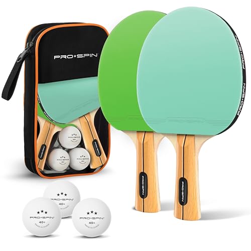 PRO-SPIN Ping Pong Paddles - High-Performance Set with Premium Table Tennis Rackets, 3-Star Ping Pong Balls, Compact Storage Case | Professional Quality Ping Pong Paddle Set | Indoor & Outdoor Games - color: 2-Player Set | Mint/Green