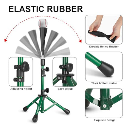 Baseball Tee Batting Tee Softball Tee Portable Travel Hitting Tee,Easy Adjustable Height,Stable Tripod Stand - color: Green, style: Tee Pro