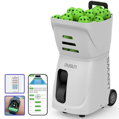 Smart Pickleball Machine with App & Remote Control, External Oscillation, 28 Landing Points, 10 Training Modes, 12-75 MPH, 85+ Ball Capacity, 4-6H Battery - color: White