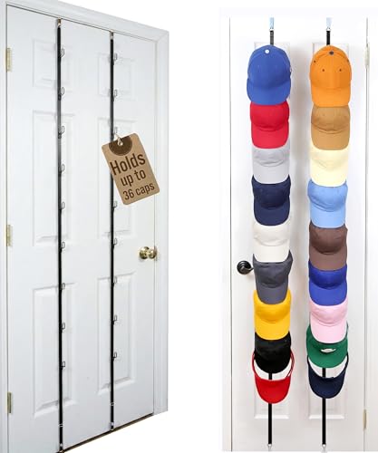 Perfect Curve CapRack | Over-The-Door Hat Organizer for Baseball Caps | 2 Straps, Holds 18-36 Adjustable Caps | Black - size: 2 Straps - up to 36 Caps
