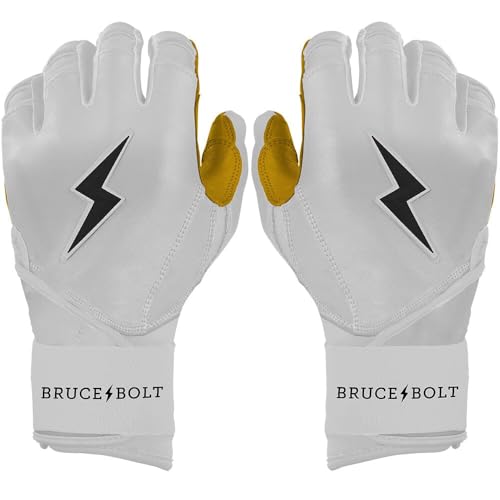 BRUCE BOLT Original Series Long Cuff Batting Gloves - Multiple Colors - Adult & Youth Sizes - color: White, size: Youth Medium