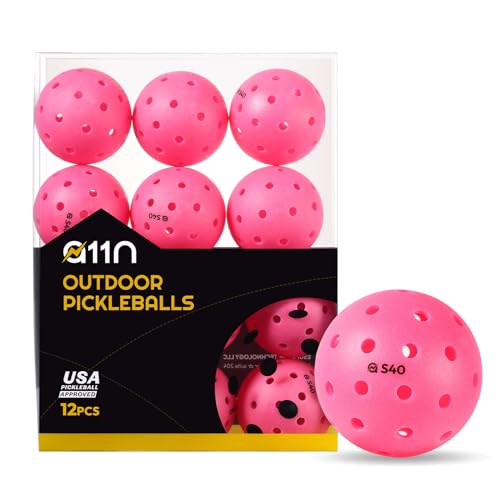 A11N S40 Outdoor Pickleball Balls- USA Pickleball Approved for Tournament Play, 3/6/12/50-Pack, Neon Green/Fuchsia/Tangerine - color: Fuchsia, style: 12 Packs