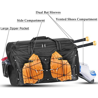 MATEIN Extra Large Catchers Gear Bag, 90 L Baseball Bag with Vented Shoes Compartment and Bat Holder for Baseball Equipment, Softball Duffle Fits Batting Mitten, Tball Gear, Helmet for Adult Men